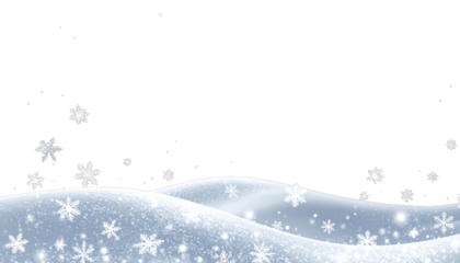 Winter scene with snow drifts, snowflakes falling against a black sky