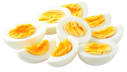 Close-up of sliced hard-boiled eggs with yellow yolks and white egg whites