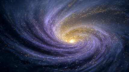 Cosmic journey through a swirling purple and yellow spiral galaxy with countless stars