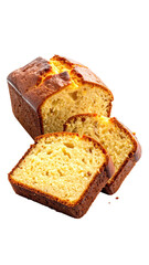 Sliced golden loaf, showing moist texture