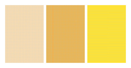Set of yellow legal pad pages with lined or grid designs