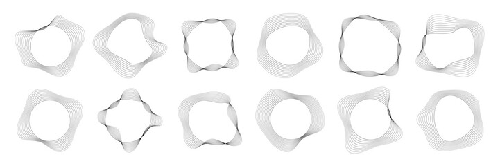 Set of round curved sound waves with dynamic wavy stripes