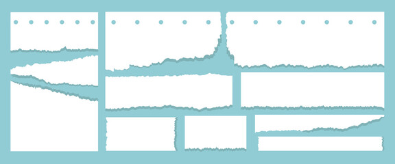 White Rip Edge Paper Torn Set. Cut Paper Torn Tear Peace. Vector Illustration