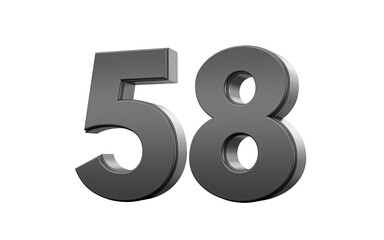 Sleek metallic Black number 58 Fifty eight with a glossy surface. 3d illustration