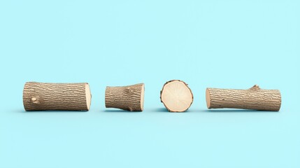 Simple Illustration of Several Cut Tree Logs on a Blue Background