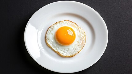 Single Fried Egg Resting on Clean White Plate Centered Perfectly