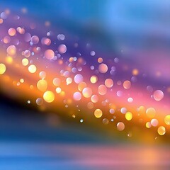 An abstract background featuring out-of-focus circular lights (bokeh) in warm orange, pink, and purple hues against a gradient of blue and dark tones. The light