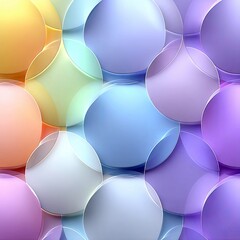 A seamless pattern of overlapping circles in soft pastel colors like yellow, green, blue, and purple, with a gentle gradient light creating a serene and abstrac
