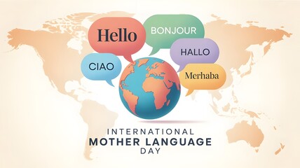 International Mother Language Day Banner , Multilingual Greetings Globe Design