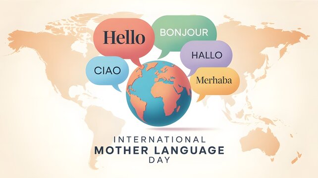 International Mother Language Day Banner , Multilingual Greetings Globe Design