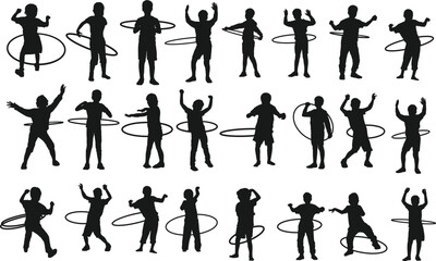 Collection of Silhouettes Hula Hooping People