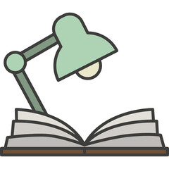 Open Book Illuminated By A Mint Green Desk Lamp On A Transparent Background Ideal For Education And Learning Concepts