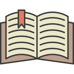 Open Book with Red Bookmark Showing Lined Pages and Brown Covers on a Transparent Background Educational Reading Literature Knowledge Study Learning Symbol