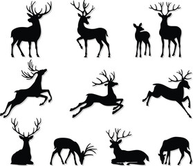 Collection of Black Deer and Stag Silhouettes