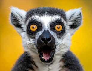 Obraz premium Close-up of a surprised primate's face with wide eyes and open mouth