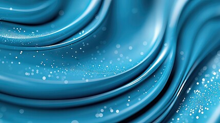 An abstract background featuring flowing, glossy blue waves with scattered white glittering particles, creating a sense of depth and shimmer.