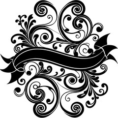 Elegant Ornament Collection: An exquisite assortment of black, swirling, stylized ornament designs, capturing the essence of refined grace and artistic charm.	