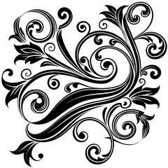 Elegant Ornament Collection: An exquisite assortment of black, swirling, stylized ornament designs, capturing the essence of refined grace and artistic charm.	