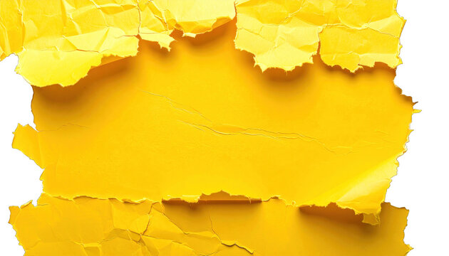 Torn and crumpled yellow paper revealing a bright yellow background