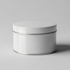 Blank white metal tin container with lid on a clean white background