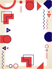 A modern vector illustration of a geometric border with red, blue, and white shapes