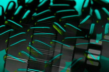 Pills scattered on glass surface.Small depth of field.