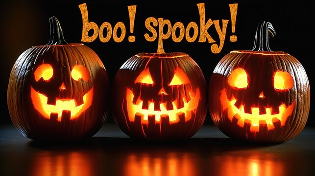 Spooky Jack-O'-Lanterns with "Boo! Spooky!" Text · Halloween Festive Ambiance Concept