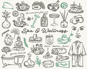Spa & Wellness Whimsical Set of vector hand drawn illustrations