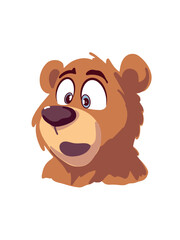 friendly brown bear smiling on white background