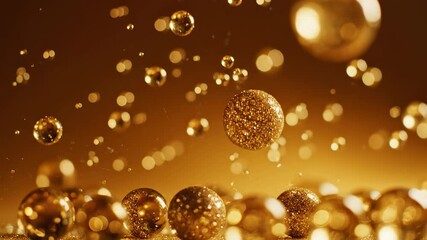 Ultra slow motion of shimmering golden bokeh spheres rising slowly against a rich warm amber background suggesting elegance and soft focus light effect, wedding, shimmering golden - Powered by Adobe