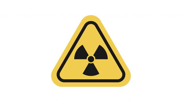 Radiation hazard triangular warning sign animation with bold yellow outline and centered black nuclear symbol displayed on clean white background prores alpha channel 4k 60fps