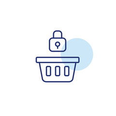 Shopping basket and lock. Secure checkout, protected shipment. Pixel perfect, editable stroke vector icon