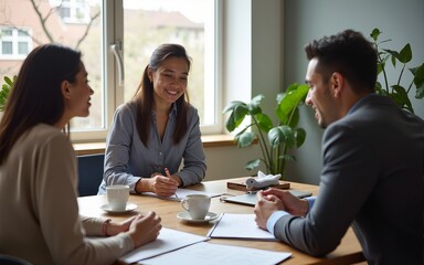 Business meeting -  Group of friends meeting at home. Diverse business people asian woman and caucasian man discussion in corporate meeting at conference room. High quality