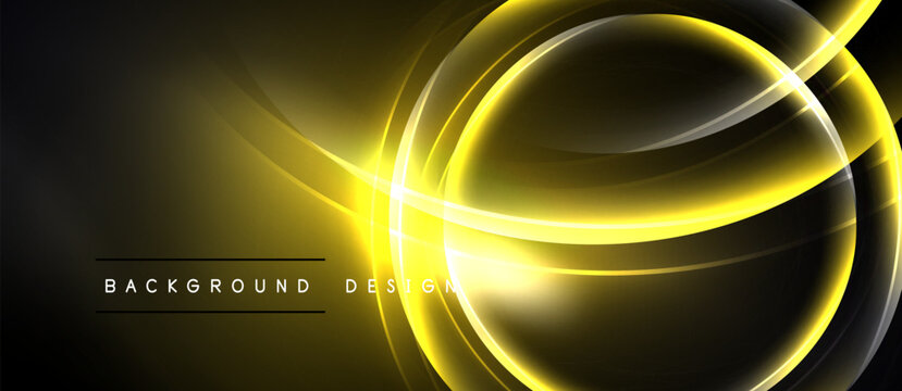 Abstract golden lines create dynamic, glowing effect. Dark background emphasizes bright curves, modern design element.