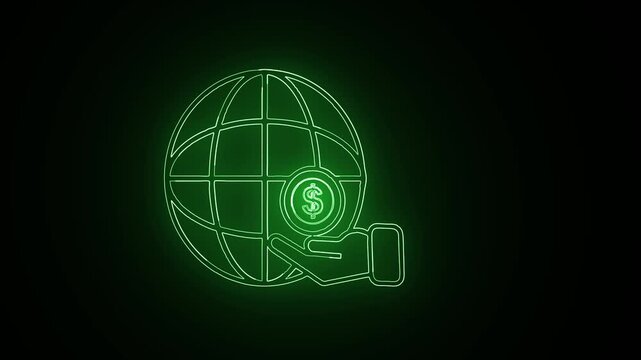 Glowing Digital banking, Glove hand, trendy banking and finance innovations neon green motion Icon, Perfect for trendy Animation 4K