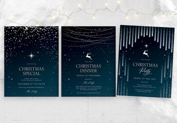 Christmas Winter Invitation Flyer Template in Moody Blue Hues for New Years Eve & Christmas Party