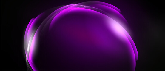 Abstract purple swirl, luminous curves, dark background. Smooth gradients create flowing, dynamic visual effect. Modern design element.
