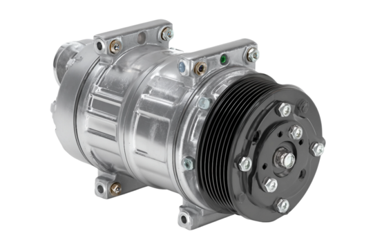 Heavy-duty piston compressor machine isolated on transparent background