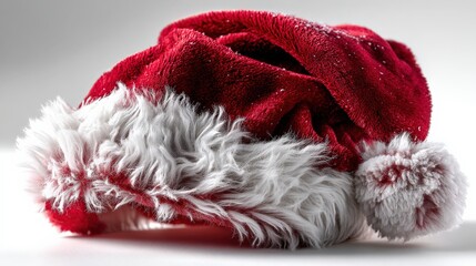 Classic red velvet Santa hat on white background