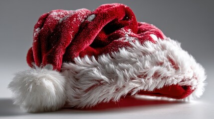 Classic Red Velvet Santa Hat with White Trim on High-Key Background