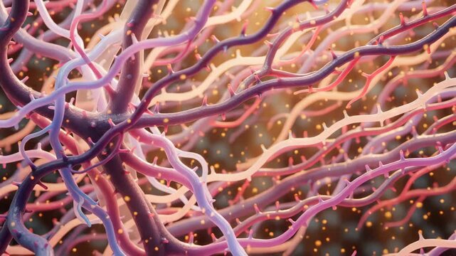 Colorful abstract representation of biological structures with flowing forms and soft lighting effects, evoking feelings of life and movement
