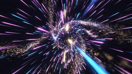 Seamlessly looping high-speed abstract digital light streaks and particle trails flowing rapidly across a dark background streaks, tunnel, seamless - Powered by Adobe