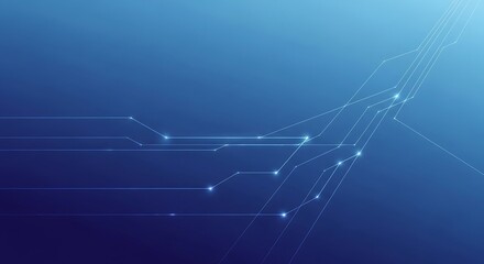 Abstract digital network of glowing blue lines and nodes on a gradient blue background.