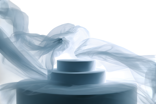 Tiered pedestal with flowing blue fabric, isolated on white isolated on transparent background - Powered by Adobe