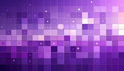 Abstract mosaic of purple, white and lavender square tiles with small, scattered circles