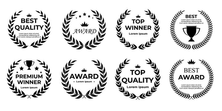 Black laurel wreath creative symbol concept with elegant leaves forming an award emblem suitable for winner logos, trophy success icons, corporate branding, and abstract business identity vector illus