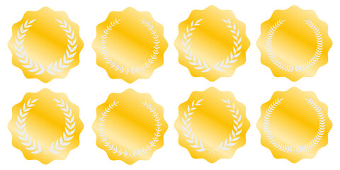Collection of golden award laurels with bold winner text layouts, shining leaf crowns, and classic recognition emblems ideal for certificates, official awards, and high-end promotional visuals
