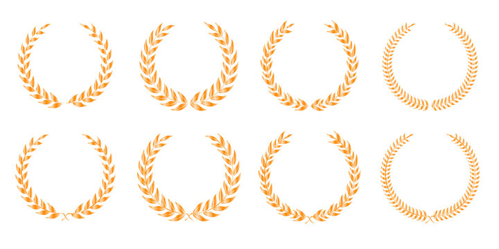 Award winner emblem collection in luxurious bronze featuring glowing laurel wreaths, bold winner text, and elegant recognition symbols suitable for certificates, promotional materials, and premium bra