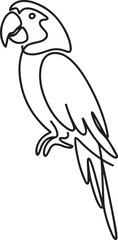 Continuous line art illustration of parrot perched upright with handmade contour