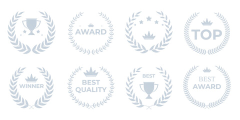 Silver sport award wreaths featuring dynamic metallic leaf crowns, ranking icons, and premium nominee badges ideal for athletic competitions, champion recognition, tournament graphics, and sports bran © Даниил Москаленко